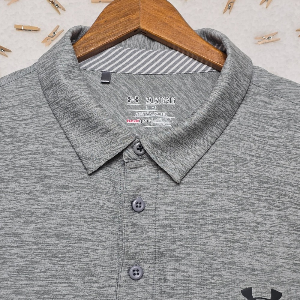 Under Armour Golf Polo Shirt Men's 2XL Loose Gray Short Sleeve Heatgear Tech - Picture 5 of 16